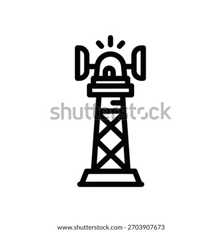 A stylized illustration of a communication tower with antennas and a flashing light on top.