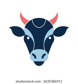 Stylized illustration of a cow head with blue and navy color scheme for design purposes
