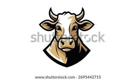 A stylized illustration of a cows head, featuring detailed shading, strong outlines, and a mascot-like design, perfect for branding or agricultural themes.