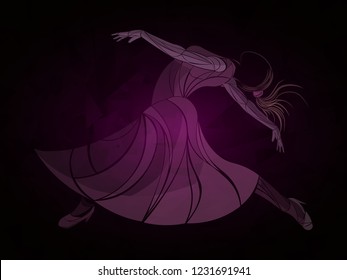 stylized illustration of dancing girl, ballet, gymnast