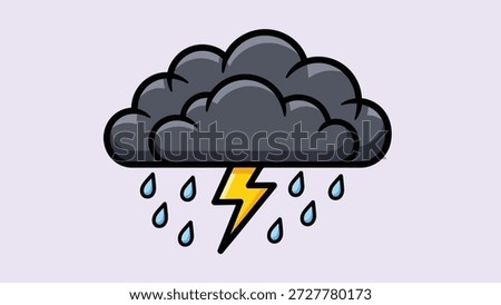 A stylized illustration of a dark storm cloud with falling rain and a bright yellow lightning bolt.