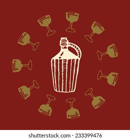 stylized illustration of a decorative bottle of wine