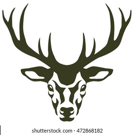 stylized illustration of a deer head with large horns