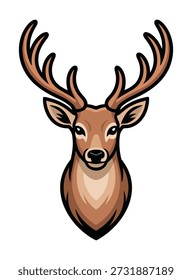 A stylized illustration of a deer's head with large antlers, facing forward. The artwork features bold outlines and a warm color palette.