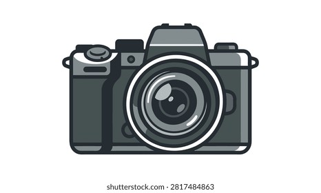 Stylized illustration of a digital camera, representing photography, technology, and creative pursuits. Isolated on white background.