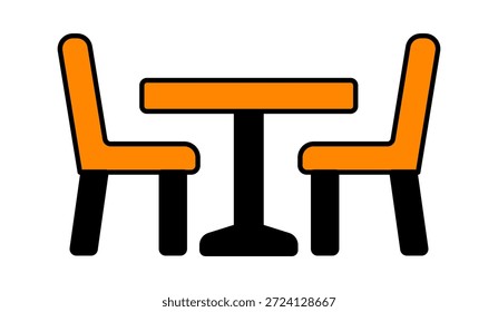 Stylized illustration of a dining table with orange chairs, perfect for modern decor themes.