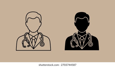 Una ilustración estilizada de un busto de médico, presentado en forma de contorno y silueta, sobre un fondo neutro.