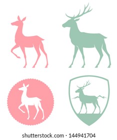 stylized illustration of a doe and deer silhouette, isolated or placed on shield shape. Usable as a company identity, logo design or emblem. Vector eps file.