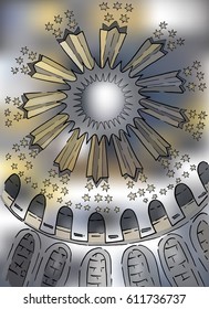 A stylized illustration of the dome in Church of the Holy Sepulcher. Vector design