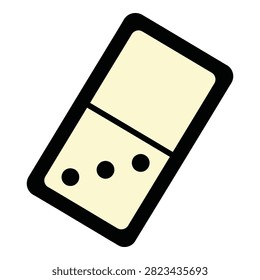 A stylized illustration of a domino tile featuring three dots on one side and none on the other. Simple black and beige design suitable for game and gambling concepts.