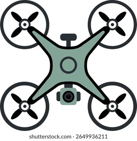 A stylized illustration of a drone viewed from above, featuring four propellers and a central camera. The design is minimalist with a modern aesthetic.