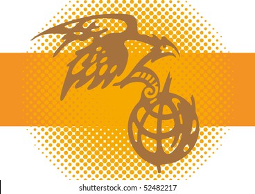 Stylized illustration of eagle clinging the earth globe