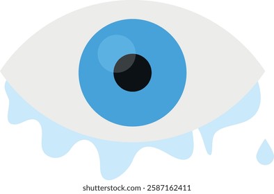 Stylized illustration of an eye with a blue iris and a black pupil, melting with blue liquid flowing down. Surreal, emotion, transformation, cry