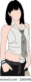 Stylized Illustration of a Fashionable Woman Wearing Casual Clothing.This vibrant design reflects creativity and youthfulness, perfect for fashion-related graphics and projects.