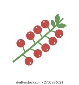 Uma ilustração estilizada apresenta uma mola com bagas vermelhas e folhas verdes.