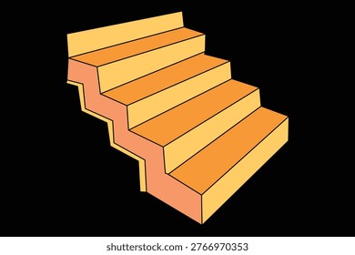 

A stylized illustration features a staircase in shades of orange and yellow against a stark black background. The image presents an optical illusion, where the stairs can be perceived as either rising towards the top left or descending towards the bottom right, depending on the viewer's interpretation of depth and perspective.