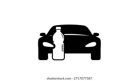 Una ilustración estilizada con un coche y una botella, que simboliza el transporte y la importancia de la hidratación sobre la marcha.