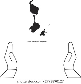 A stylized illustration featuring the map of Saint Pierre and Miquelon situated between two open, cupped hands.