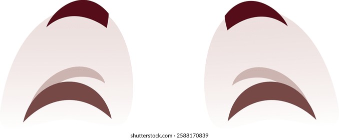 Stylized illustration featuring two abstract eyebrow designs with layered shapes and shades. The minimalist art focuses on symmetry and modern aesthetic, ideal for beauty and fashion concepts