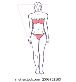 A stylized illustration of a female triangular body shape, highlighting her special proportions and curves in a minimalist style.