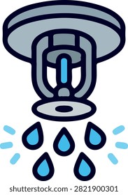 A stylized illustration of a fire sprinkler system actively spraying water droplets, symbolizing fire safety and emergency response in commercial or residential buildings.