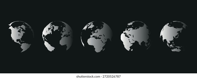 A stylized illustration of the five phases of the Earth's rotation on a black background.