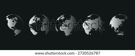 A stylized illustration of the five phases of the Earth's rotation on a black background.