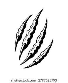 A stylized illustration of four sharp animal claws with wavy texture on a white background.   