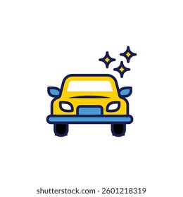 Stylized illustration of a freshly cleaned yellow car with sparkles implying cleanliness, perfect for advertising car washing services or automotive care products.