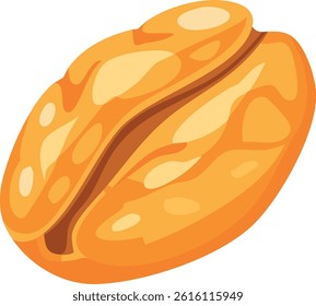 A stylized illustration of a golden nut or seed, featuring a smooth and glossy texture with a natural split in the center. Ideal for food-related graphics, healthy snacks, or nutrition content.