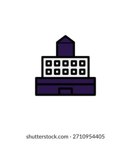 A stylized illustration of a governmental building, rendered in a simplified form. The design focuses on basic geometric shapes and strong outlines, giving it a modern and minimal aesthetic. The