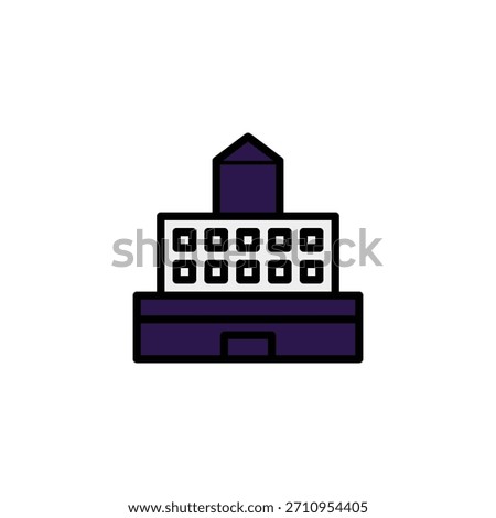 A stylized illustration of a governmental building, rendered in a simplified form. The design focuses on basic geometric shapes and strong outlines, giving it a modern and minimal aesthetic. The