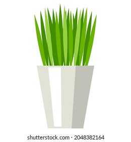 Stylized illustration of grass in pot. Image for design or decoration.