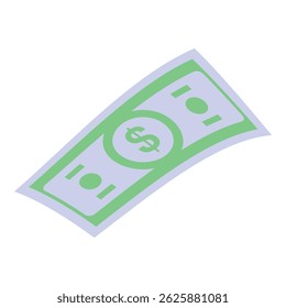 Stylized illustration of a green dollar bill slowly falling down, changing color to purple