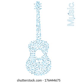 Stylized illustration of guitar made of notes