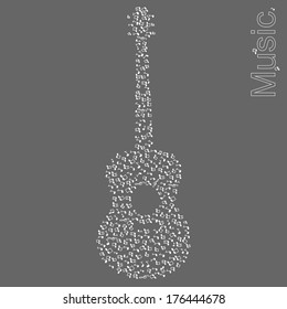Stylized illustration of guitar made of notes