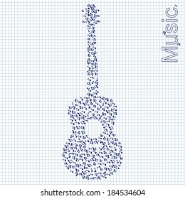 Stylized illustration of guitar made of notes