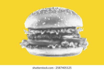 A stylized illustration of a hamburger made with dotted patterns on a bright yellow background.