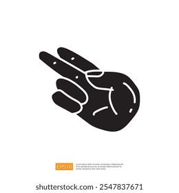 A stylized illustration of a hand making a peace sign, symbolizing harmony and positivity.