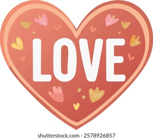 A stylized illustration of a heart with the word "LOVE" written in bold white capital letters at its center. The heart is decorated with small, colorful floral elements, giving it a warm and romantic 