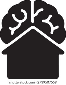 A stylized illustration of a house with a brain on the roof. isolated on white background, illustration