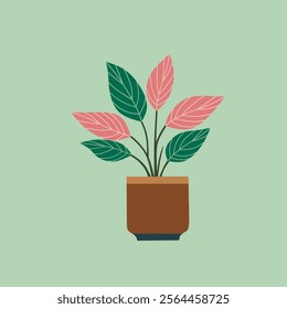 A stylized illustration of a houseplant in a terracotta pot against a mint green background