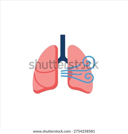 Stylized illustration of human lungs with blue air currents flowing into the right lung.