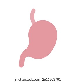 Stylized illustration of a human stomach in solid pink, representing the esophagus and the duodenum, ideal for educational or medical purposes.