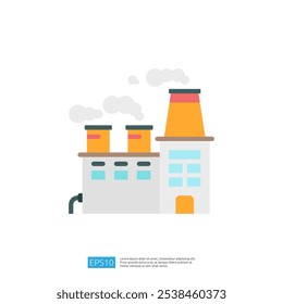 A stylized illustration of an industrial factory with smokestacks emitting smoke, representing manufacturing and production processes.