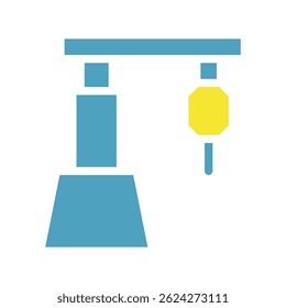Ilustração estilizada de máquinas industriais em azul e amarelo Design
