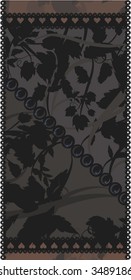 A stylized illustration ivy and leaves in a retro-framed background; no gradients