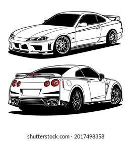 Ilustración estilizada de un coche deportivo japonés. Copia de trama del archivo vectorial.
