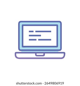 Stylized illustration of a laptop computer with text placeholders on the screen. The style is flat and minimalist.