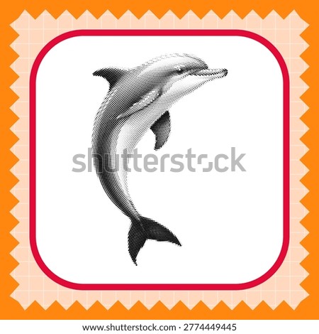 A stylized illustration of a leaping dolphin created with a halftone dot pattern, featuring a black and white aesthetic for a modern graphic design look.